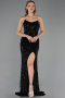 Robe de Soirée Longue Squameuse Noir ABU6613