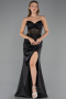Robe de Soirée Longue Satin Noir ABU6616
