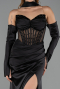 Robe de Soirée Longue Satin Noir ABU6616