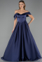 Robe de Soirée Longue Satin Bleu Marine ABU6617