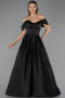 Robe de Soirée Longue Satin Noir ABU6617