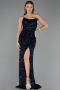 Robe de Soirée Longue Squameuse Bleu Marine ABU6613