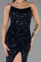 Robe de Soirée Longue Squameuse Bleu Marine ABU6613
