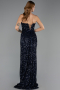Robe de Soirée Longue Squameuse Bleu Marine ABU6613