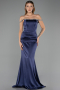 Robe Queue de Poisson Longue Satin Bleu Marine ABU6608