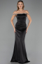 Robe Queue de Poisson Longue Satin Noir ABU6608