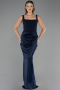 Robe de Soirée Longue Satin Bleu Marine ABU5990