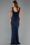Robe de Soirée Longue Satin Bleu Marine ABU5990