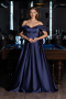 Robe de Soirée Longue Satin Bleu Marine ABU6617