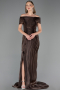 Robe de Soirée Longue Mousseline Brun ABU6581