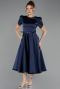 Robe De Soirée Midi Satin Bleu Marine ABK2699