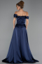 Robe de Soirée Longue Satin Bleu Marine ABU6638