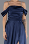 Robe de Soirée Longue Satin Bleu Marine ABU6638