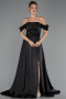 Robe de Soirée Longue Satin Noir ABU6638