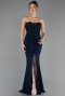 Robe de Soirée Longue Dantelle Bleu Marine ABU6639