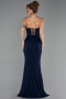 Robe de Soirée Longue Dantelle Bleu Marine ABU6639