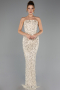 Robe de Soirée Longue Squameuse Beige ABU6641