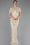 Robe de Soirée Longue Squameuse Beige ABU6641