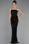 Robe de Soirée Longue Squameuse Noir ABU6641