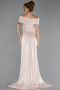 Robe de Soirée Longue Mousseline Beige ABU6581