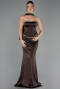 Robe de Soirée Longue Satin Brun ABU6655