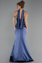 Robe de Soirée Longue Satin Bleu Marine ABU6655