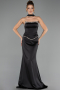 Robe de Soirée Longue Satin Noir ABU6655