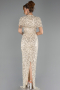 Robe de Soirée Longue Squameuse Beige ABU6641