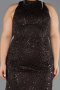Robe De Soirée Grande Taille Longue Perlé Brun foncé ABU5063