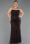 Robe de Soirée Grande Taille Longue Perlé Brun ABU6545