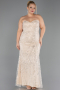 Robe De Soirée Grande Taille Longue Perlé Beige ABU6632