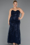 Robe De Soirée Grande Taille Longue Perlé Bleu Marine ABU6632