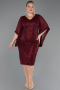 Robe De Invitation Grande Taille Midi Perlé Rouge Bordeaux ABK2693