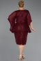 Robe De Invitation Grande Taille Midi Perlé Rouge Bordeaux ABK2693