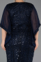 Robe De Invitation Grande Taille Midi Perlé Bleu Marine ABK2693