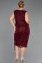Robe De Invitation Grande Taille Midi Perlé Rouge Bordeaux ABK2698