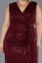 Robe De Invitation Grande Taille Midi Perlé Rouge Bordeaux ABK2698