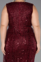 Robe De Invitation Grande Taille Midi Perlé Rouge Bordeaux ABK2698