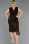 Robe De Invitation Grande Taille Midi Perlé Brun ABK2698