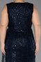 Robe De Invitation Grande Taille Midi Perlé Bleu Marine ABK2698