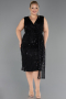 Robe De Invitation Grande Taille Midi Perlé Noir ABK2698
