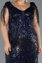 Robe De Soirée Grande Taille Longue Squameuse Bleu Marine ABU6610
