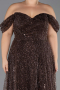 Robe Grande Taille Longue Perlé Brun ABU6347