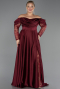 Robe Grande Taille Satin Longue Rouge Bordeaux ABU5261