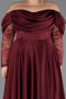 Robe Grande Taille Satin Longue Rouge Bordeaux ABU5261