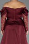Robe Grande Taille Satin Longue Rouge Bordeaux ABU5261
