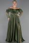 Robe Grande Taille Longue Satin Kaki ABU5261