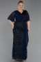 Robe De Soirée Grande Taille Longue Squameuse Bleu Marine ABU6373