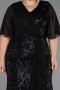 Robe De Soirée Grande Taille Longue Squameuse Noir ABU6373