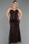 Robe De Soirée Grande Taille Longue Perlé Brun ABU6632
